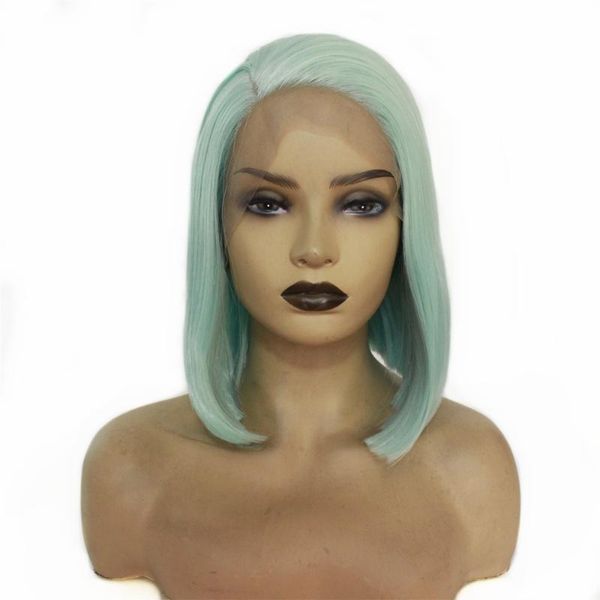 new style light green short bob glueless synthetic lace front wigs heat resistant straight hair for women 150% density side part, Black
new style light green short bob glueless synthetic lace front wigs heat resistant straight hair for women 150% density side part, Black