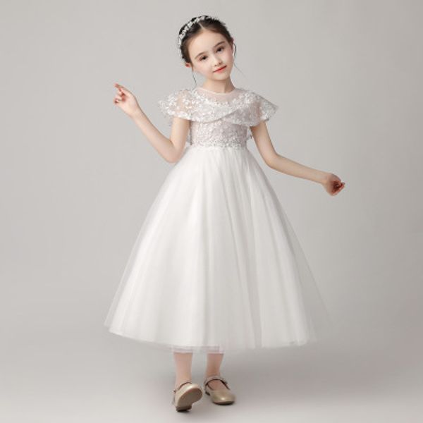western princess dress autumn/winter 2020 white yarn flower children' evening dress host piano performance dress, White;blue
western princess dress autumn/winter 2020 white yarn flower children' evening dress host piano performance dress, White;blue