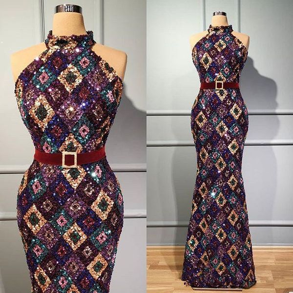 colorful sparkly sequins mermaid prom formal dresses 2020 high neck long arab african occasion evening dress vestido de novia, Black 
colorful sparkly sequins mermaid prom formal dresses 2020 high neck long arab african occasion evening dress vestido de novia, Black