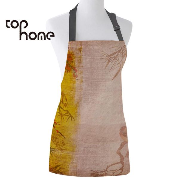 

ome kitchen apron chinese traditional plum blossom printed sleeveless canvas aprons for men women kids home cleaning tools