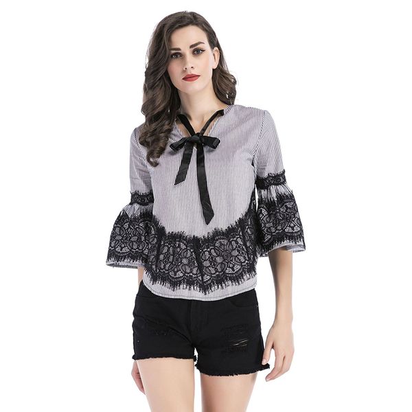 lace patchwork striped blouses women 2019 spring summer new pullover casual loose shirts ladies trumpet sleeves clothes, White
lace patchwork striped blouses women 2019 spring summer new pullover casual loose shirts ladies trumpet sleeves clothes, White