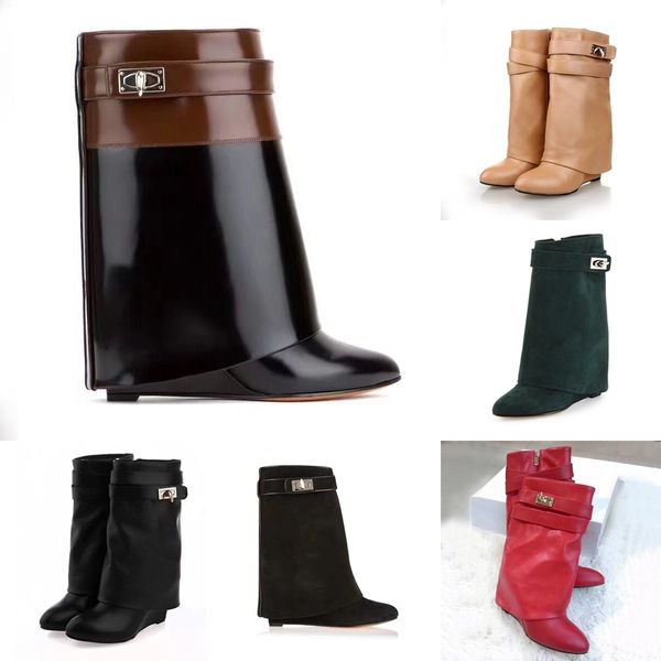 metal shark lock women knee high boots polish leather long booties 6 colors strap wedges shoesfashion ladies knight layer boots, Black
metal shark lock women knee high boots polish leather long booties 6 colors strap wedges shoesfashion ladies knight layer boots, Black