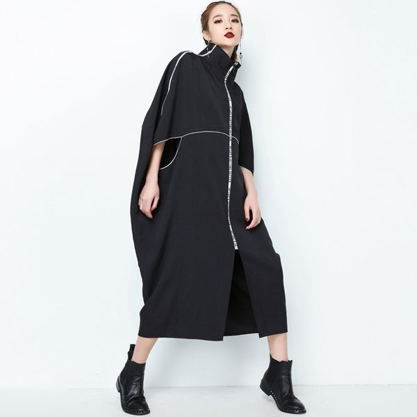 

new 2019 fashion brand zipper design womens trench coats poncho style stylish women long overcoat, Tan;black