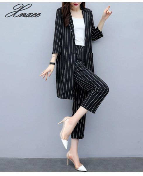 2019 autumn new korean version was thin large size striped suit jacket pants two-piece fashion nine pants suit women xnxee, White;black
2019 autumn new korean version was thin large size striped suit jacket pants two-piece fashion nine pants suit women xnxee, White;black