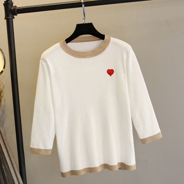 spring summer knitted women t shirt three quarter sleeves casual tees fashion breathable female tshirt embroidery, White
spring summer knitted women t shirt three quarter sleeves casual tees fashion breathable female tshirt embroidery, White