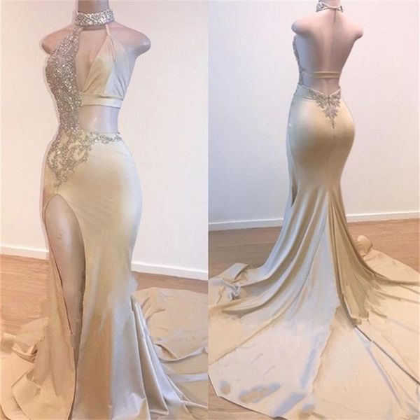 high neck mermaid evening dresses 2019 crystals beading side split formal prom gowns backless sweep train special occasion dress, Black;red
high neck mermaid evening dresses 2019 crystals beading side split formal prom gowns backless sweep train special occasion dress, Black;red