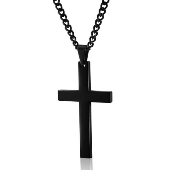 black titanium steel cross pendants necklace for men women minimalist jewelry male female prayer necklaces with 60cm cuban chain, Silver 
black titanium steel cross pendants necklace for men women minimalist jewelry male female prayer necklaces with 60cm cuban chain, Silver