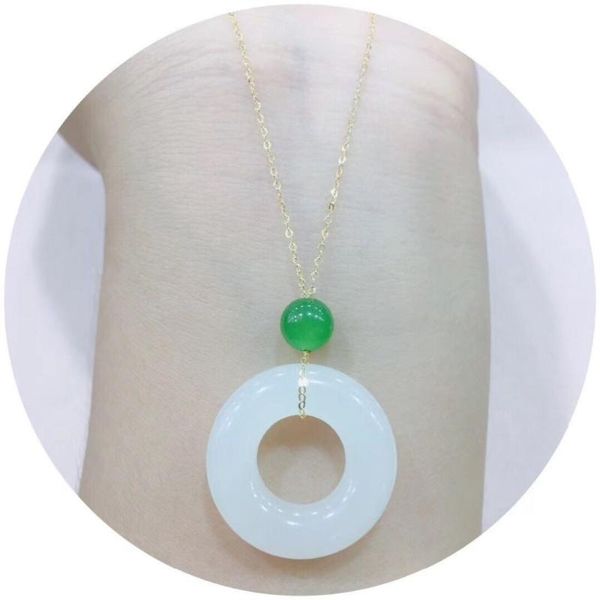 zhe ru jewelry 14k gold inlaid natural hetian white jade white jade hollow donut pendant necklace clavicle chain, Silver
zhe ru jewelry 14k gold inlaid natural hetian white jade white jade hollow donut pendant necklace clavicle chain, Silver
