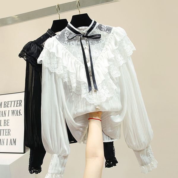 brand designer women lace blouse 2019 spring summer fashion lady ruffles panelled long sleeve party shirts flounced transparent, White
brand designer women lace blouse 2019 spring summer fashion lady ruffles panelled long sleeve party shirts flounced transparent, White