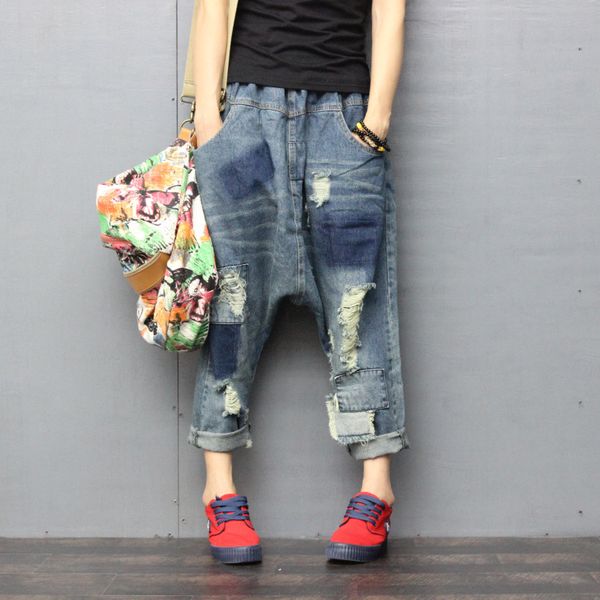 spring new large size female vintage casual jeans pants blue elastic waist loose jeans harem pants women hole denim harem
spring new large size female vintage casual jeans pants blue elastic waist loose jeans harem pants women hole denim harem
