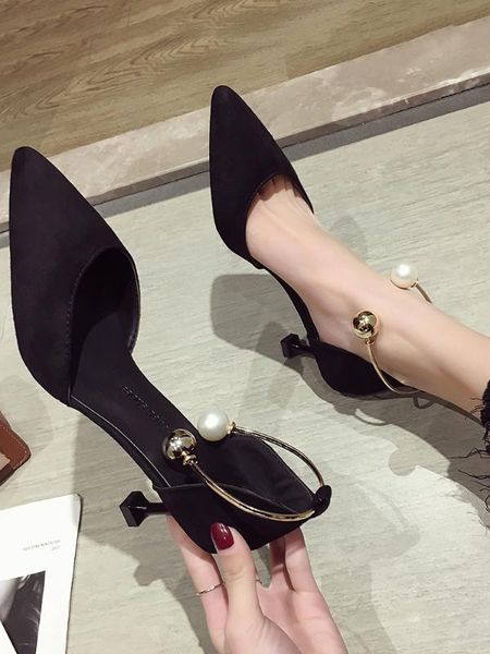 2020 new fashion pearl pointed high heels wild suede women's shoes shallow mouth sandals, Black
2020 new fashion pearl pointed high heels wild suede women's shoes shallow mouth sandals, Black