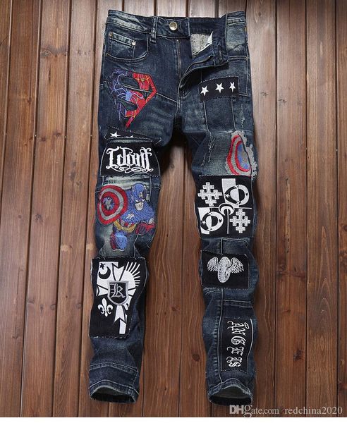2020 new distressed ripped mens designer overalls slim fit jeans denim straight washed destroyed patches classic casual trousers, Blue
2020 new distressed ripped mens designer overalls slim fit jeans denim straight washed destroyed patches classic casual trousers, Blue