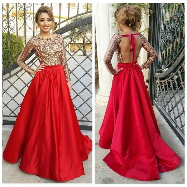 backless red prom dresses sequined lace appliques a-line long sleeve evening dresses with sweep train vestido de festa, Black
backless red prom dresses sequined lace appliques a-line long sleeve evening dresses with sweep train vestido de festa, Black