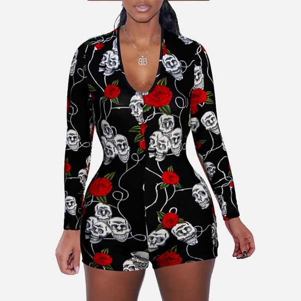 skull print with button women's romper long sleeve short pants slim female playsuits 2020 spring summer high street rompers, Black;white
skull print with button women's romper long sleeve short pants slim female playsuits 2020 spring summer high street rompers, Black;white