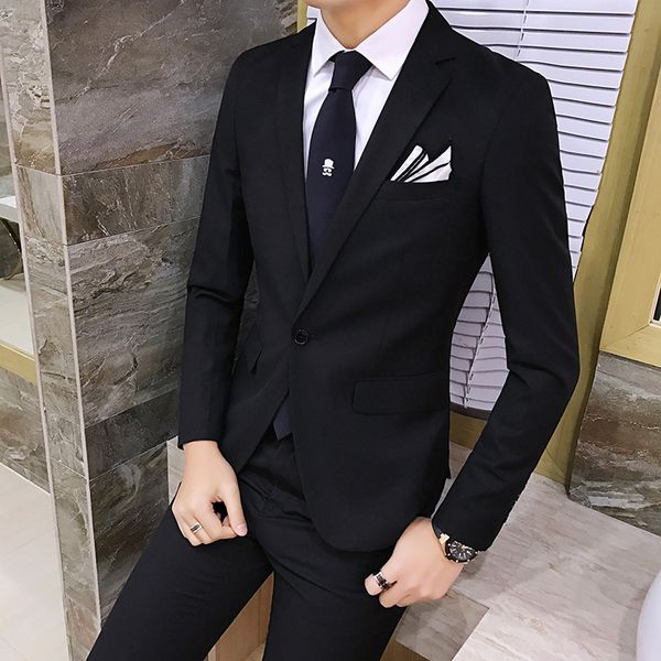 2019 fashion new men's slim fit black suits men korean style wedding tuxedo suits 2 pieces set men tailored, White;black
2019 fashion new men's slim fit black suits men korean style wedding tuxedo suits 2 pieces set men tailored, White;black