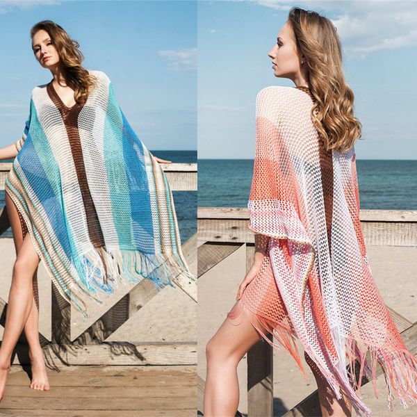 beach pareo de plage outings for women beachwear swimsuit cape women' swimwear cover up vertical stripes loose knitting dress, Blue;gray
beach pareo de plage outings for women beachwear swimsuit cape women' swimwear cover up vertical stripes loose knitting dress, Blue;gray