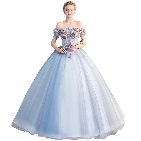 sky blue off shoulder tulle prom dress with handmade flowers 2020 vestidos floor length prom gowns, Black
sky blue off shoulder tulle prom dress with handmade flowers 2020 vestidos floor length prom gowns, Black