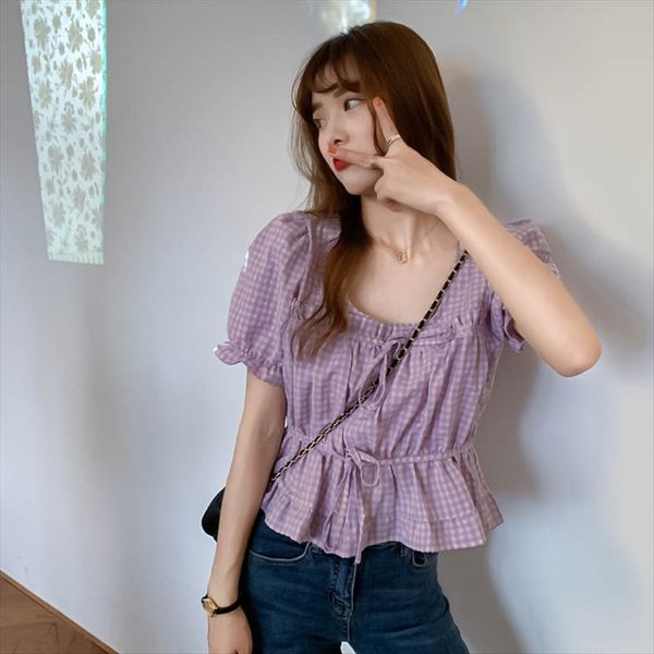 2020 women's sweet sweet potato plaid potato purple design sense niche bubble sleeve purple plaid, White
2020 women's sweet sweet potato plaid potato purple design sense niche bubble sleeve purple plaid, White
