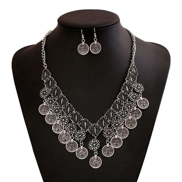bohemian antique silver carved flower coin tassel rhinestone pendant necklace earrings women ethnic fashion jewelry sets
bohemian antique silver carved flower coin tassel rhinestone pendant necklace earrings women ethnic fashion jewelry sets