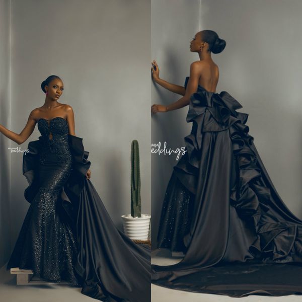 2020 african black evening dresses detachable skirt sweetheart sparkly sequined mermaid prom dress ruffles custom made formal gowns, Black;red
2020 african black evening dresses detachable skirt sweetheart sparkly sequined mermaid prom dress ruffles custom made formal gowns, Black;red