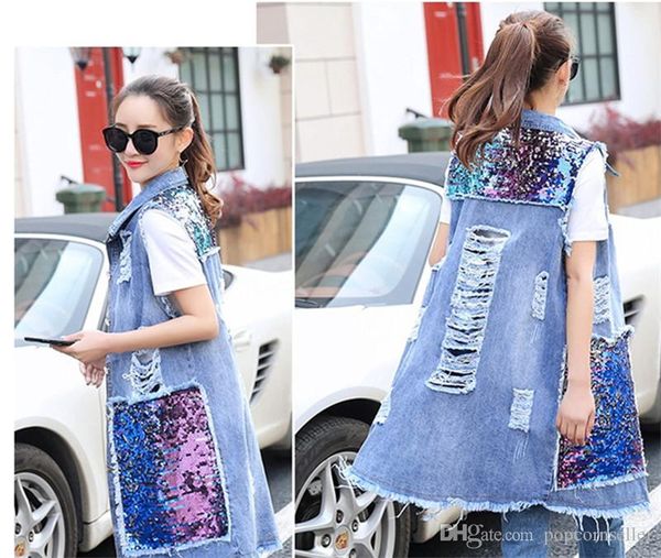 летние женские дизайнерские джинсовые жилеты с блестками джинсовое пальто весна лето женская верхняя одежда светло-синие женские пальто, Black;white