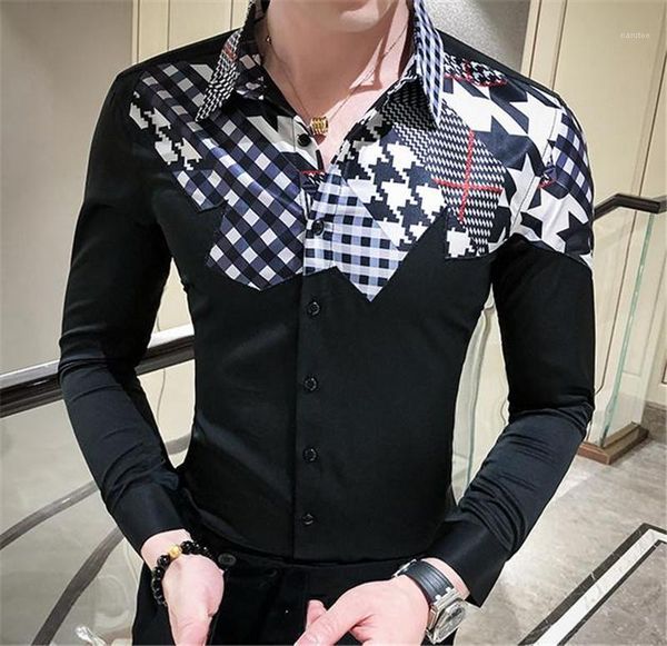 casual long sleeve shirts fashion panelled print mens designer shirts casual males clothing plaid print mens, White;black
casual long sleeve shirts fashion panelled print mens designer shirts casual males clothing plaid print mens, White;black