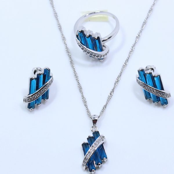 new style blue zircon 925 silver color jewelry sets for women earring necklace pendant ring gift box t154, Slivery;golden
new style blue zircon 925 silver color jewelry sets for women earring necklace pendant ring gift box t154, Slivery;golden