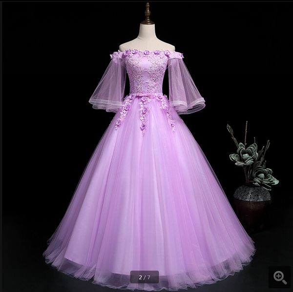 2019 real picture ball gown off the shoulder half sleeve prom dress lace appliques beaded with flower elegant quinceanera prom gowns on sale, Black
2019 real picture ball gown off the shoulder half sleeve prom dress lace appliques beaded with flower elegant quinceanera prom gowns on sale, Black