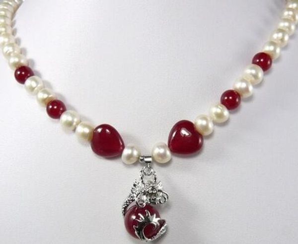 fancy design beautiful white pearl red jades & fancy pendant necklace ing, Silver 
fancy design beautiful white pearl red jades & fancy pendant necklace ing, Silver