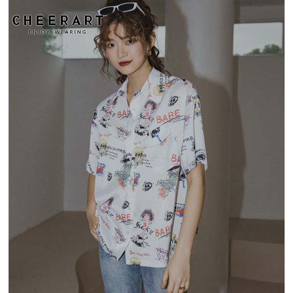 cheerart граффити белый принт рубашка с коротким рукавом лето свободная блузка воротник кнопка вверх рубашка повседневные топы для женщин ко, White
cheerart граффити белый принт рубашка с коротким рукавом лето свободная блузка воротник кнопка вверх рубашка повседневные топы для женщин ко, White