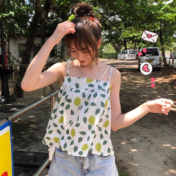 2020 summer new female cute small fresh lemon print camisole teen girls short student soft sister wild loose bandage korean, White
2020 summer new female cute small fresh lemon print camisole teen girls short student soft sister wild loose bandage korean, White