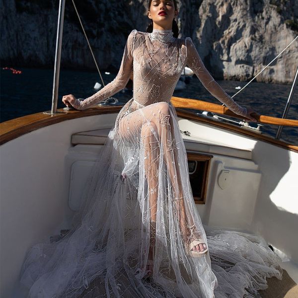 indal dror see through wedding dresses high collar a line long sleeve beach bridal gowns sequins applique princess wedding dress, White
indal dror see through wedding dresses high collar a line long sleeve beach bridal gowns sequins applique princess wedding dress, White