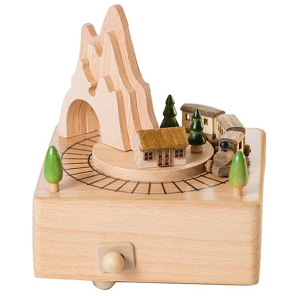 wooden musical box featuring mountain tunnel with small moving magnetic train | plays other home decor
wooden musical box featuring mountain tunnel with small moving magnetic train | plays other home decor