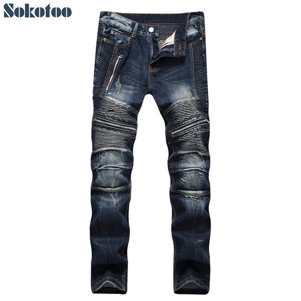 sokotoo men's dark blue zippers pleated biker jeans for moto slim fit straight denim pants
sokotoo men's dark blue zippers pleated biker jeans for moto slim fit straight denim pants