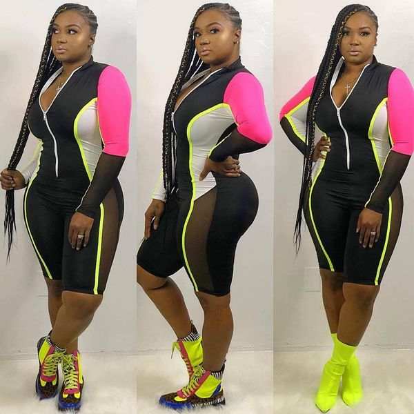 women long sleeves cropped jumpsuit colors patchwork mesh bodycon sports coveralls smn88, White;black
women long sleeves cropped jumpsuit colors patchwork mesh bodycon sports coveralls smn88, White;black