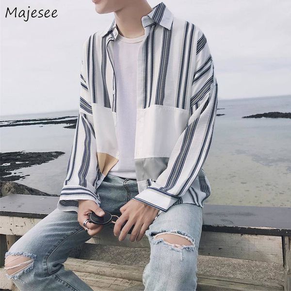 men shirts summer striped shirt long sleeves casual korean style all match students youth simple fashion trendy top, White;black
men shirts summer striped shirt long sleeves casual korean style all match students youth simple fashion trendy top, White;black