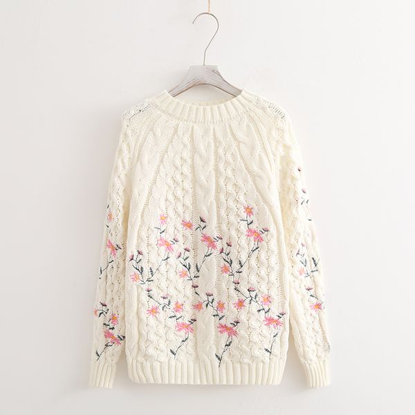 sweet floral embroidery twisted pullover sweater, White;black
sweet floral embroidery twisted pullover sweater, White;black