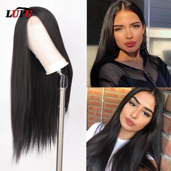 synthetic wigs lupu black wig long straight natural middle part cosplay for women heat resistant fiber 30 inches