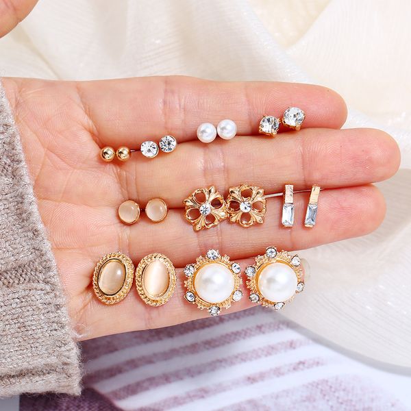 9pcs/set openwork flower pearl rhinestone multi-piece earrings ladies fashion ear jewelry, Golden;silver
9pcs/set openwork flower pearl rhinestone multi-piece earrings ladies fashion ear jewelry, Golden;silver