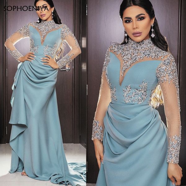 sky blue high neck long sleeves evening dresses crystals beading dubai arabic muslim long prom gowns plus size abendkleider, Black
sky blue high neck long sleeves evening dresses crystals beading dubai arabic muslim long prom gowns plus size abendkleider, Black