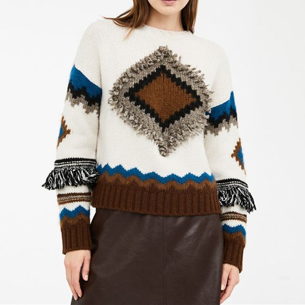 women loose sweater 2020 winter new fashion bohemian retro geometric pattern loose tassel sweater women knitting pullover, White;black
women loose sweater 2020 winter new fashion bohemian retro geometric pattern loose tassel sweater women knitting pullover, White;black
