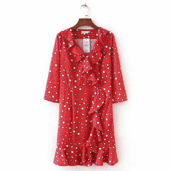 women dress autumn women's ruffled deep v- neck five-pointed star print cropped sleeve dress fashion female wear, Black;gray
women dress autumn women's ruffled deep v- neck five-pointed star print cropped sleeve dress fashion female wear, Black;gray