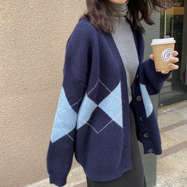 2019 autumn and winter sweater geometry v-neck loose knitted cardigan women color matching loose wild warm sweater women long, White
2019 autumn and winter sweater geometry v-neck loose knitted cardigan women color matching loose wild warm sweater women long, White