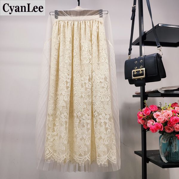 cyanlee skirt women high waist pleated lace skirts elegant beige black midi skirt for women all match noble medium long
cyanlee skirt women high waist pleated lace skirts elegant beige black midi skirt for women all match noble medium long