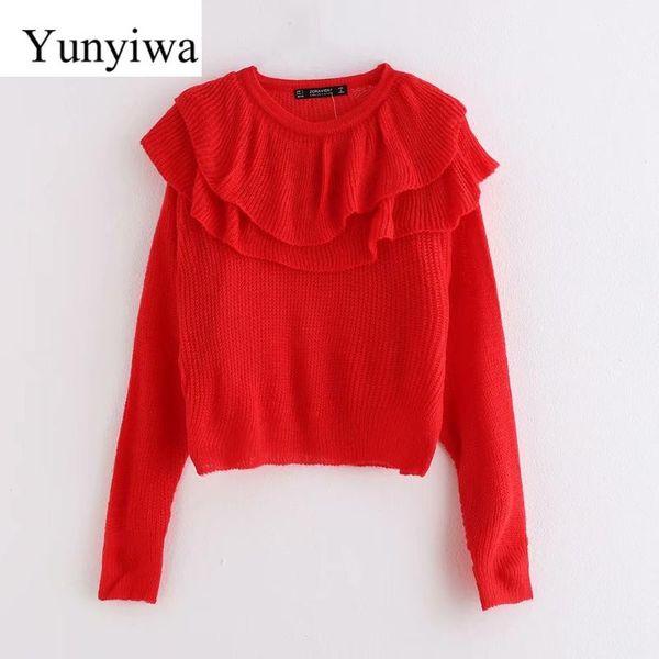 2019 new autumn women solid color cascading ruffles short sweater ladies basic o neck pullovers casual chic sweaters, White;black
2019 new autumn women solid color cascading ruffles short sweater ladies basic o neck pullovers casual chic sweaters, White;black