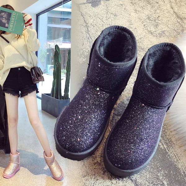 2019 women new winter sequins flat snow boots thick short boots cotton shoes plus velvet non-slip bread shoes, Black
2019 women new winter sequins flat snow boots thick short boots cotton shoes plus velvet non-slip bread shoes, Black