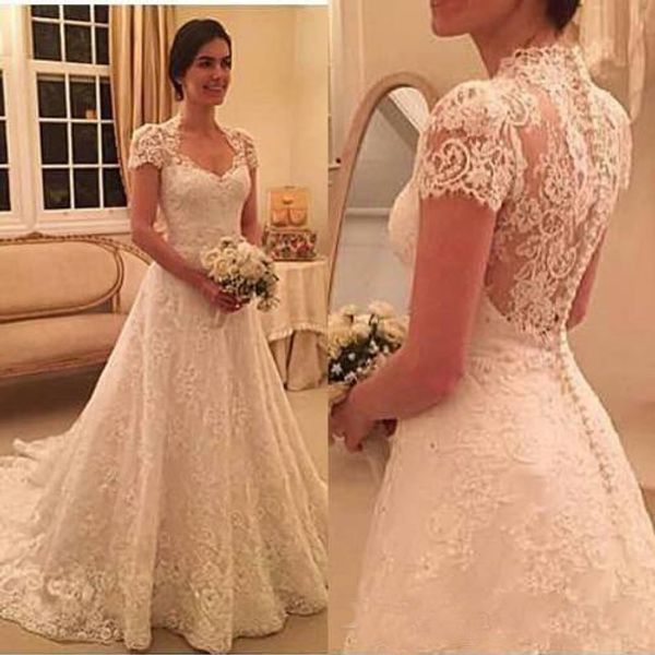 New Fashion Sheer Lace Wedding Dresses 2018 A Line Short Sleeves Bridal Gowns Sweep Train White Ivory Country Wedding Gowns Plus Size
New Fashion Sheer Lace Wedding Dresses 2018 A Line Short Sleeves Bridal Gowns Sweep Train White Ivory Country Wedding Gowns Plus Size