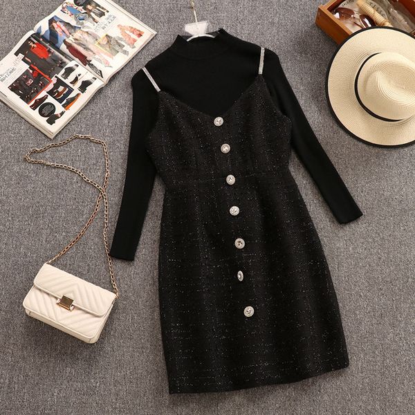 small fragrant two piece set dress 2019 autumn winter women's spaghetti strap v-neck diamonds button tweed dress + black sweater, Black;gray
small fragrant two piece set dress 2019 autumn winter women's spaghetti strap v-neck diamonds button tweed dress + black sweater, Black;gray
