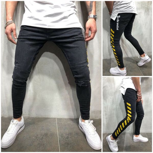 mens ripped skinny biker sports pants destroyed frayed slim fit denim trousers striped decor new fashion men pants, Black
mens ripped skinny biker sports pants destroyed frayed slim fit denim trousers striped decor new fashion men pants, Black