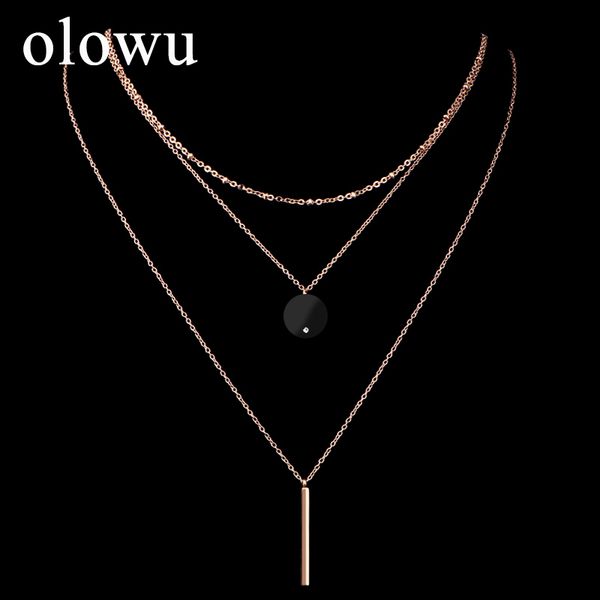 olowu women bohemian style 3 multi-layer choker necklace rose gold tone round black pendant necklace stainless steel jewelry, Silver
olowu women bohemian style 3 multi-layer choker necklace rose gold tone round black pendant necklace stainless steel jewelry, Silver